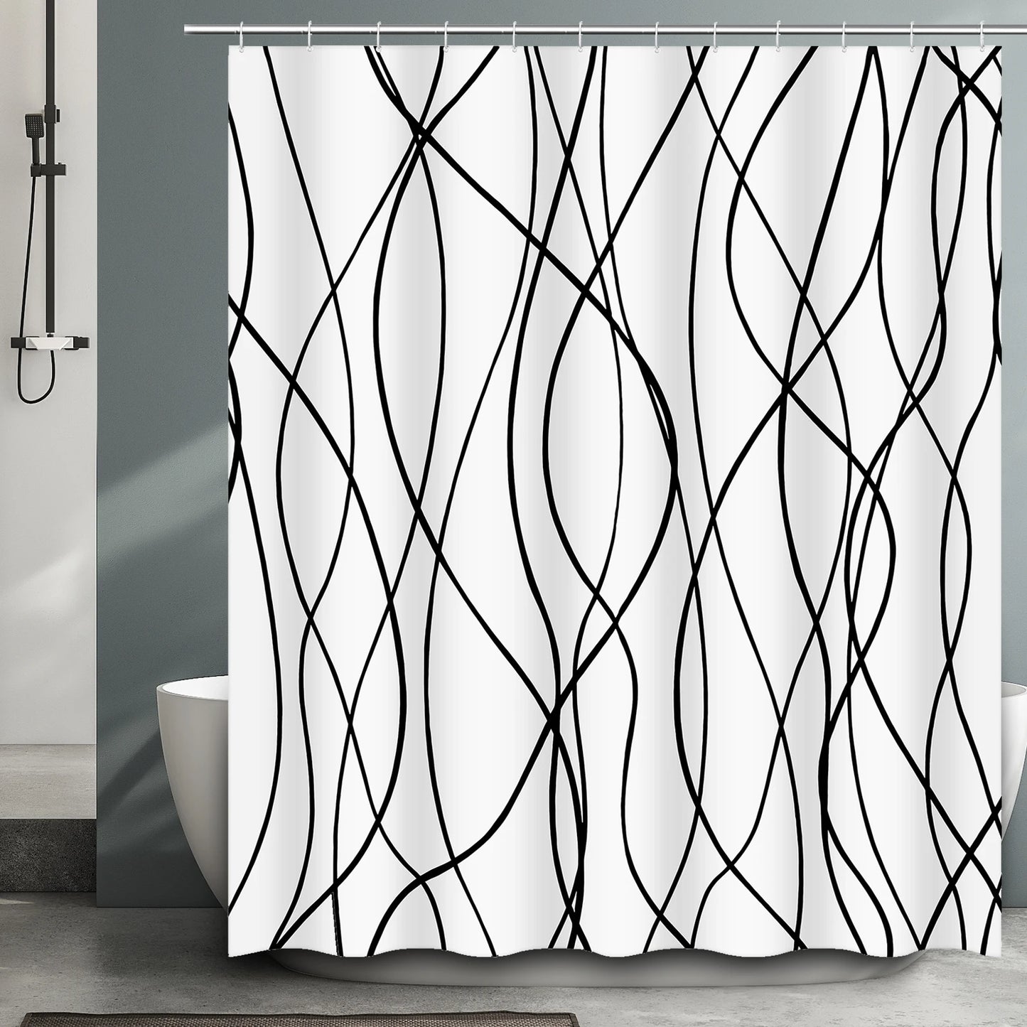 Striped Wavy Shower Curtain - Waterproof Polyester Minimalist Decor