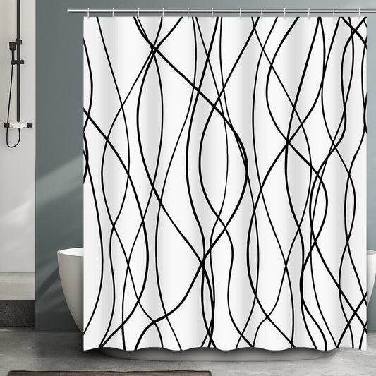 Striped Wavy Shower Curtain - Waterproof Polyester Minimalist Decor