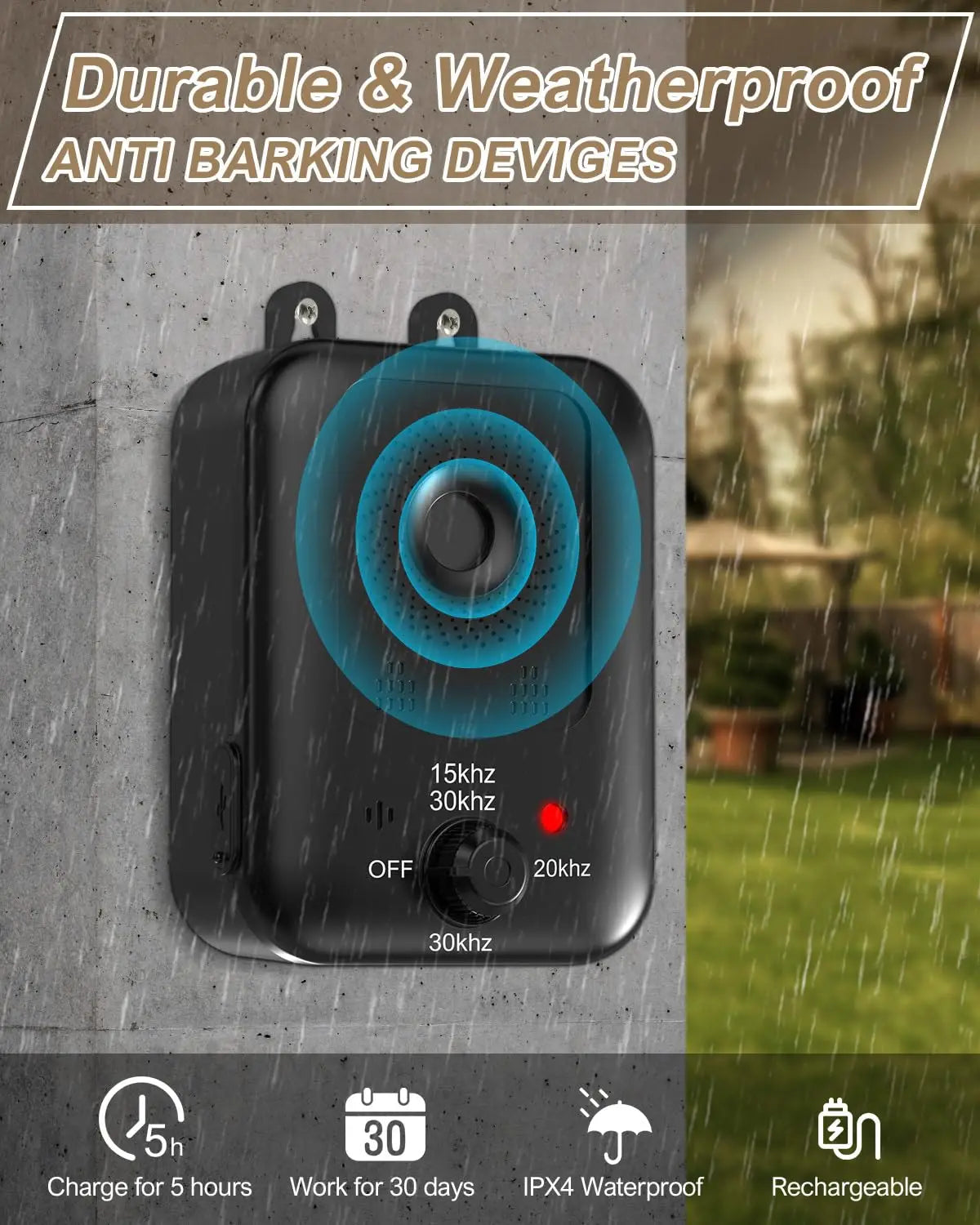 PetEdu Automatic Dog Bark Deterrent Ultrasonic Rechargeable Indoor Outdoor