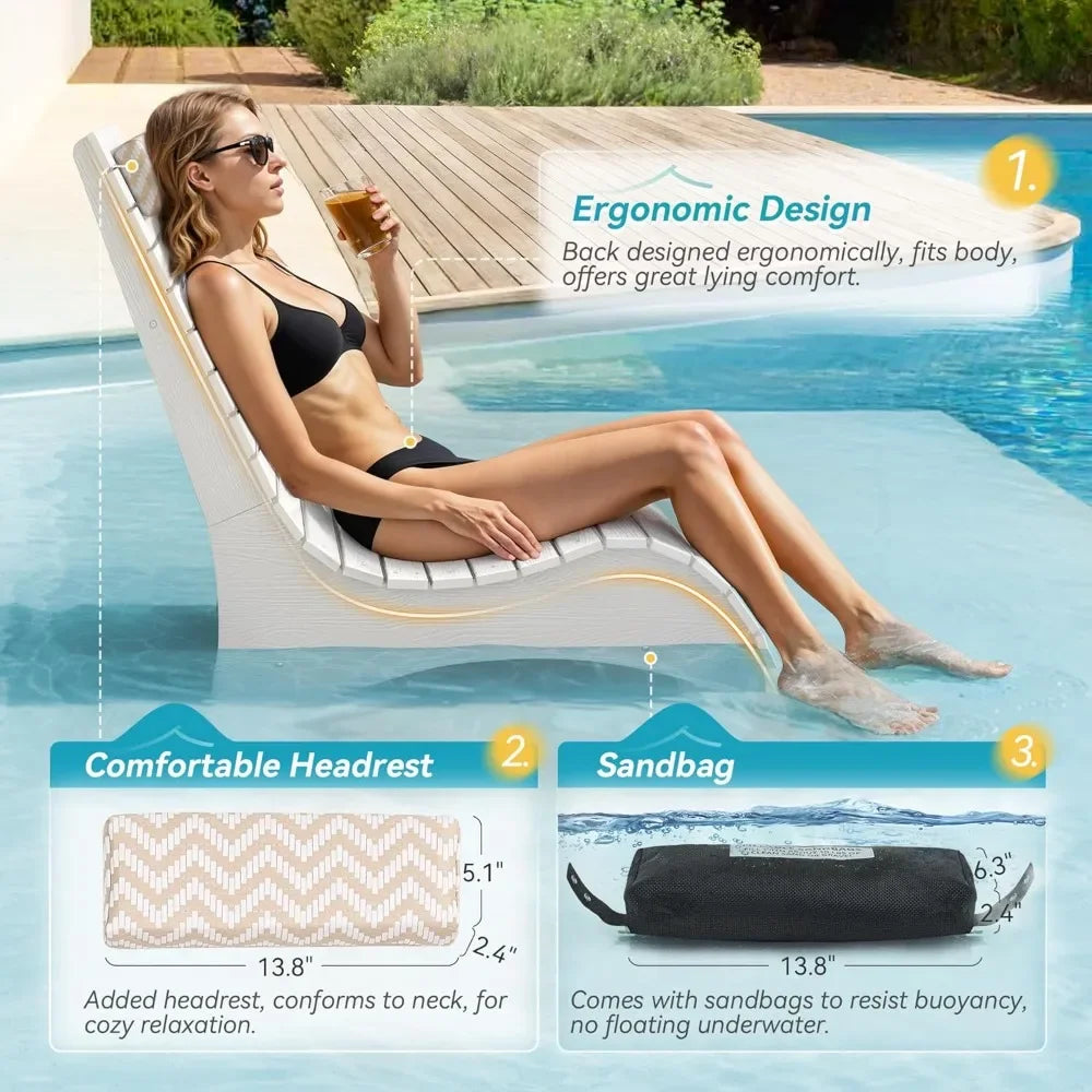 Pool Lounge Chairs Set of 2 With Headrest for Poolside