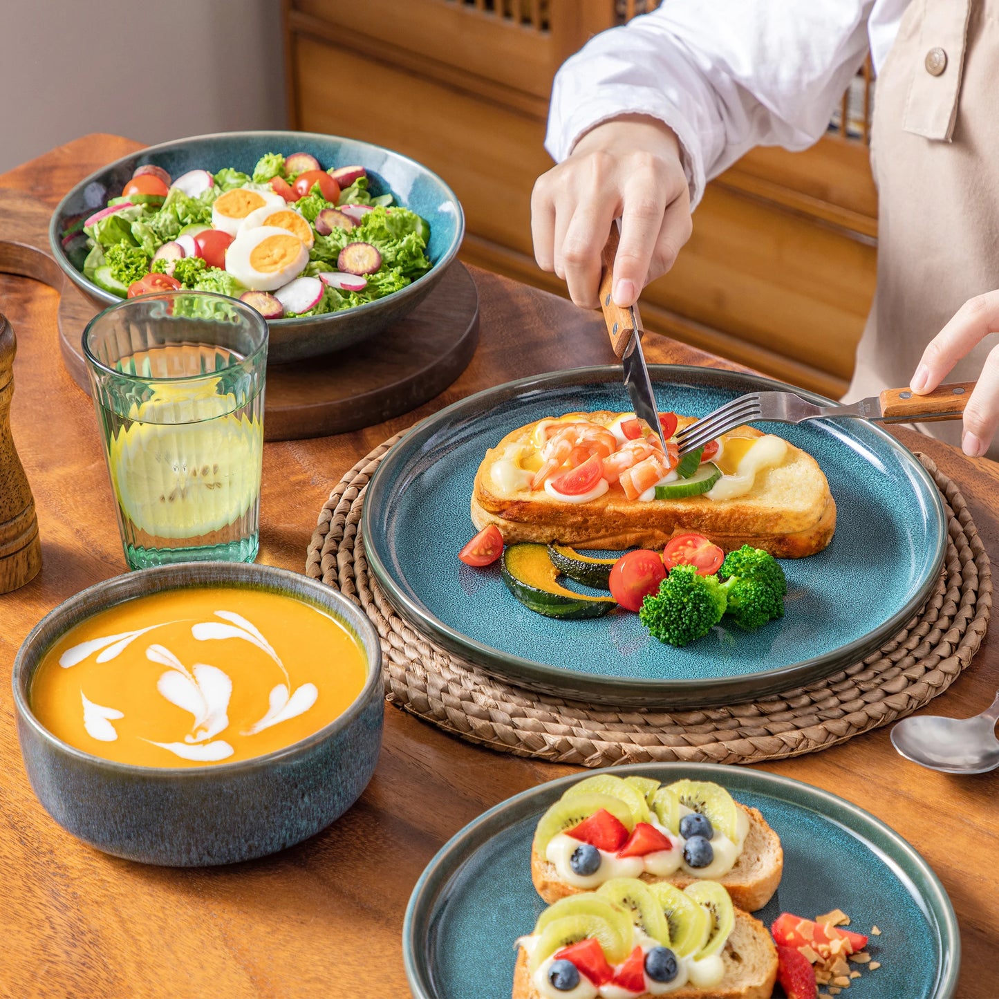 Malacasa Reactive Glaze Ceramic Dinner Set Tableware