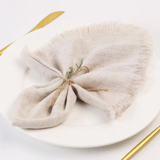 Cloth Napkins with Fringe,18 x 18 Inches Cotton Linen Napkins Set of 12 Versatile Handmade Square Rustic Fringe Napkins for Dinn