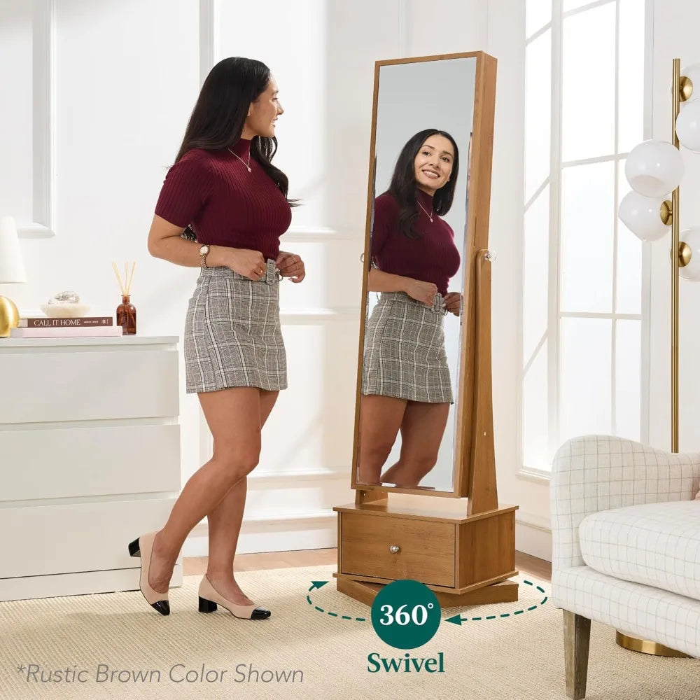 360 Swivel Mirrored Jewelry Cabinet Armoire With LED Mirror