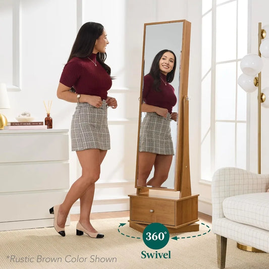 360 Swivel Mirrored Jewelry Cabinet Armoire With LED Mirror