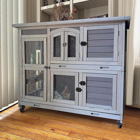 Rabbit Hutch Indoor Outdoor Bunny House On Wheels Durable