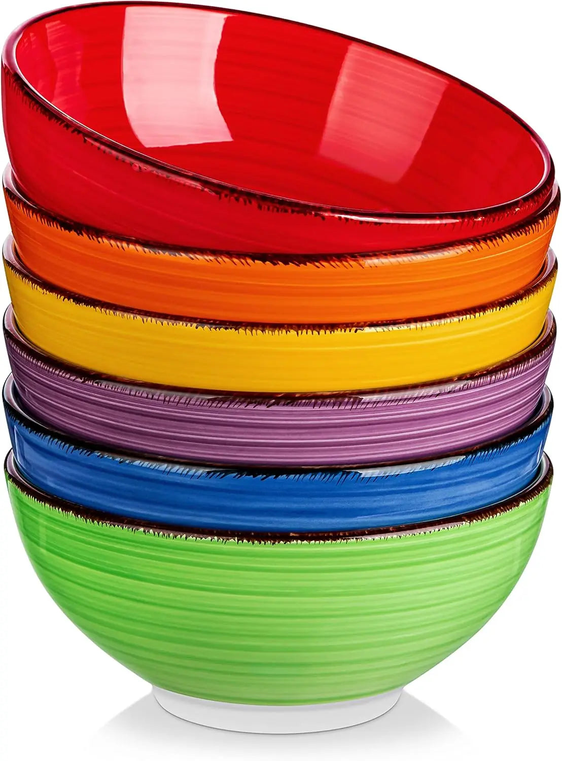Six-Piece Colorful Ceramic Soup Bowls Set Microwave Dishwasher Safe
