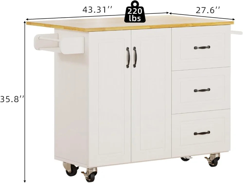 Portable Kitchen Island With Storage And Spice Rack On Wheels