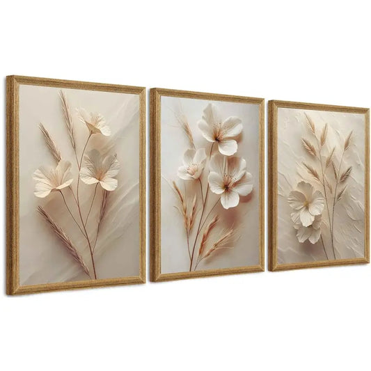 Floral Canvas Wall Art Framed Plant Print Trio Set
