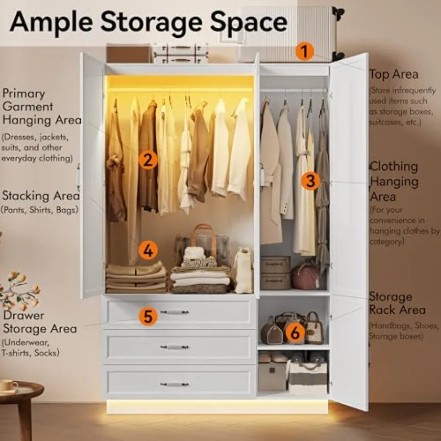 SHXI Three Door Wardrobe Armoire With LED Interior Lighting