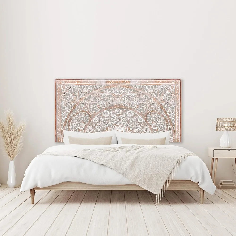 RBXC Handcrafted Wood Headboard Carved Wooden Wall Mount