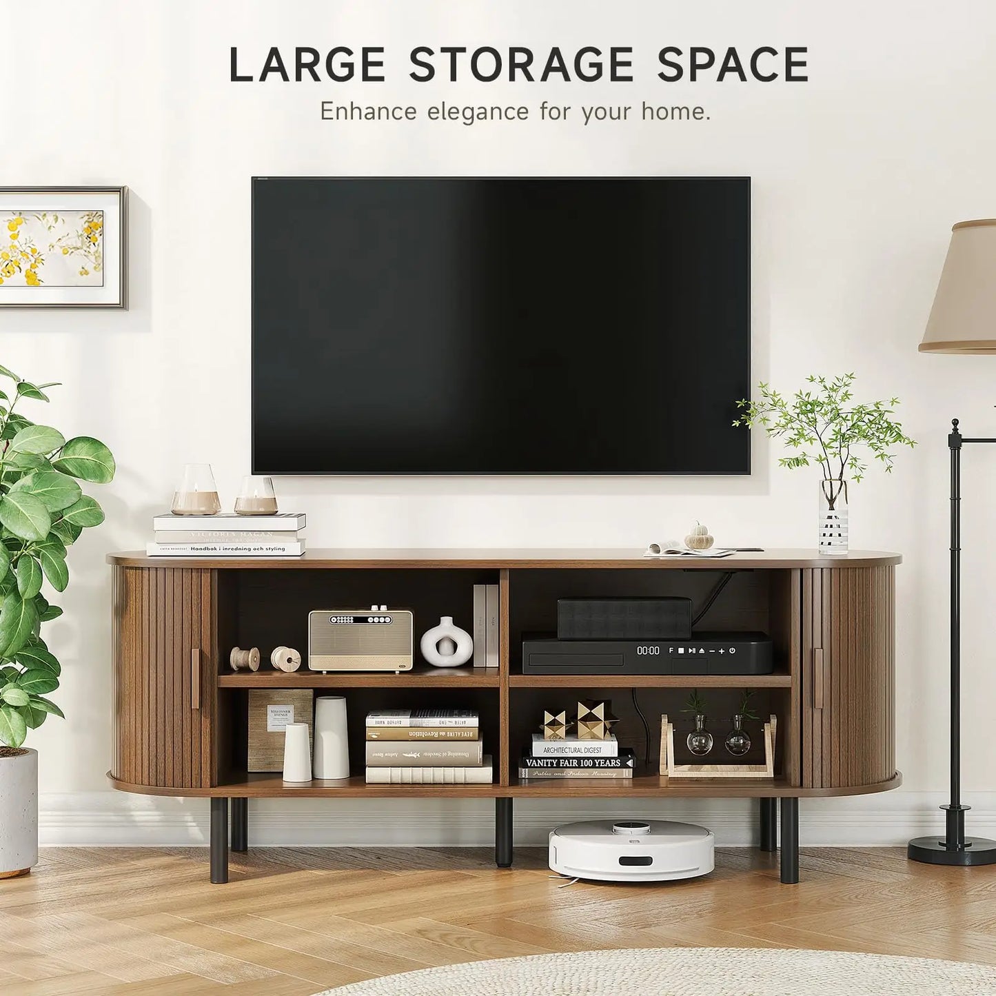 ONBRILL TV Stand With Power Outlet And Adjustable Shelves