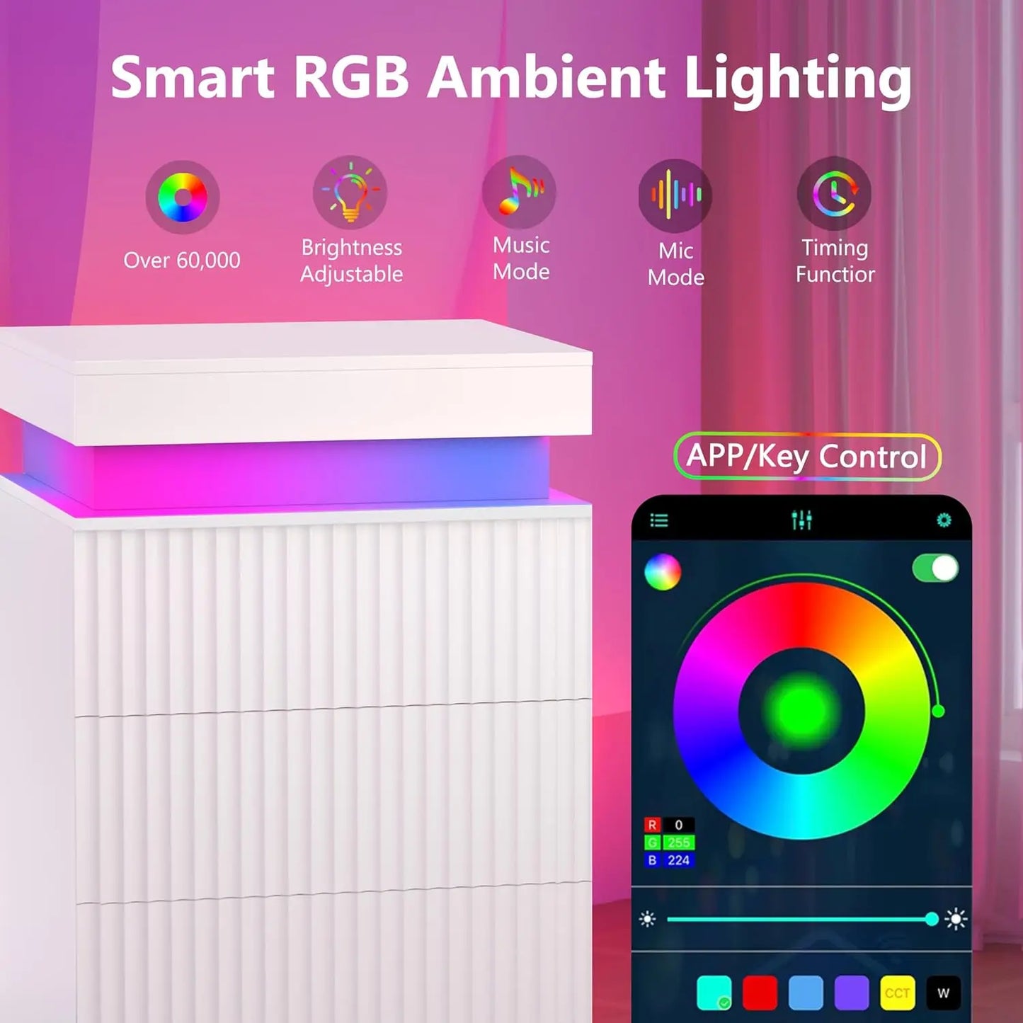 Nightstands 2-Pack with LED Charging Station, Mid Century Modern
