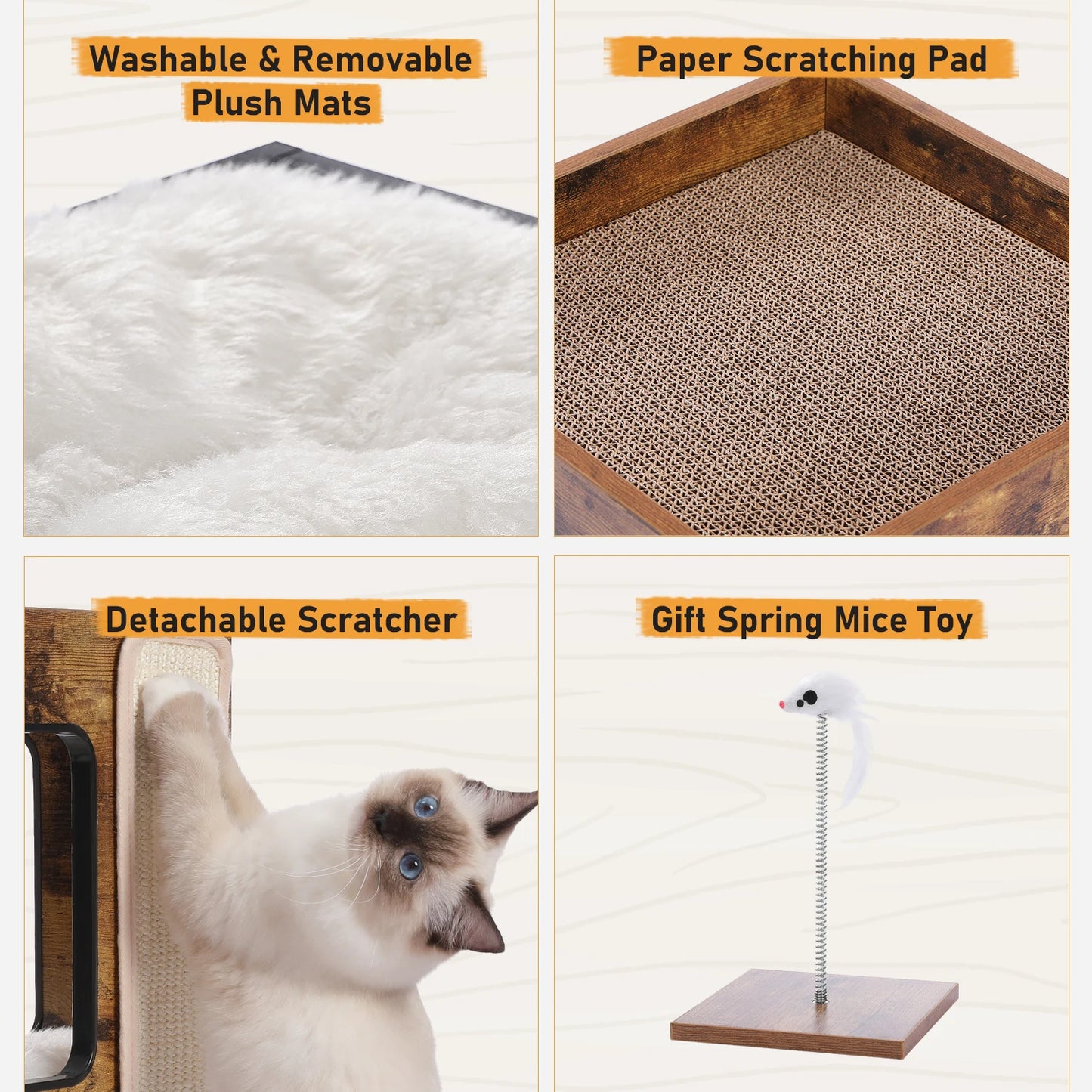 PAWZ Road Wood Cat Condo With Scratching Pad Cat Tree