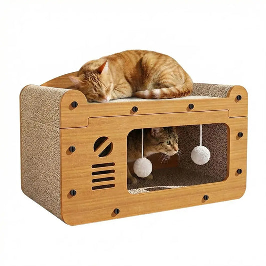 Retro TV Cat House With Sofa Top Scratcher Board Decor