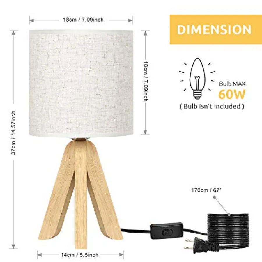 Wooden Tripod Table Lamps Set of 2 with Linen Shade