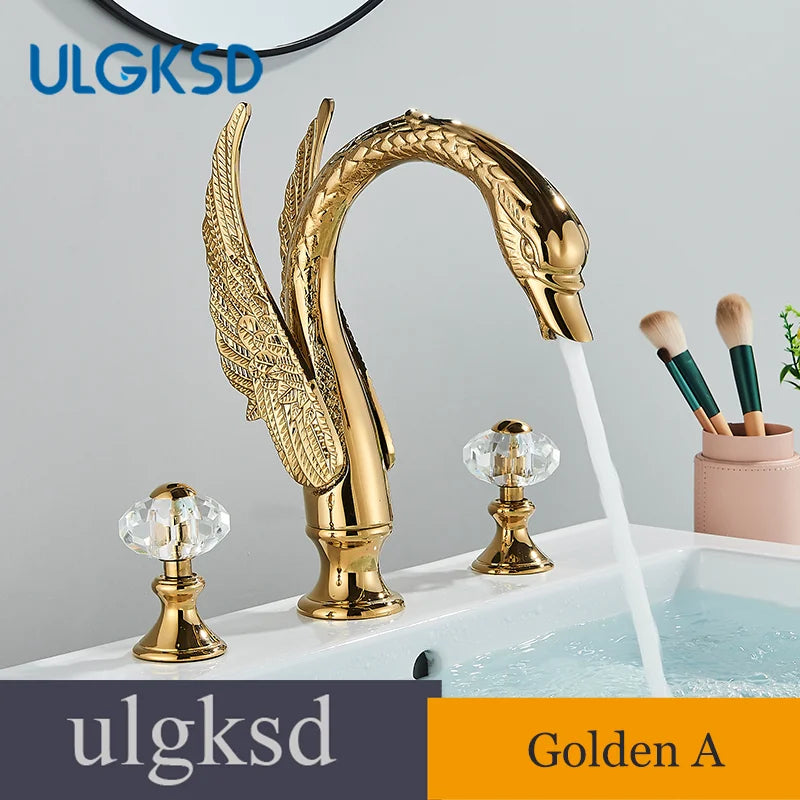 Ulgksd Swan Shape Bathroom Faucet With Crystal Handles Hot Cold
