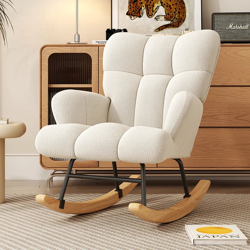 Folded Rocking Chair Modern High Back Armchair With Velvet Upholstery