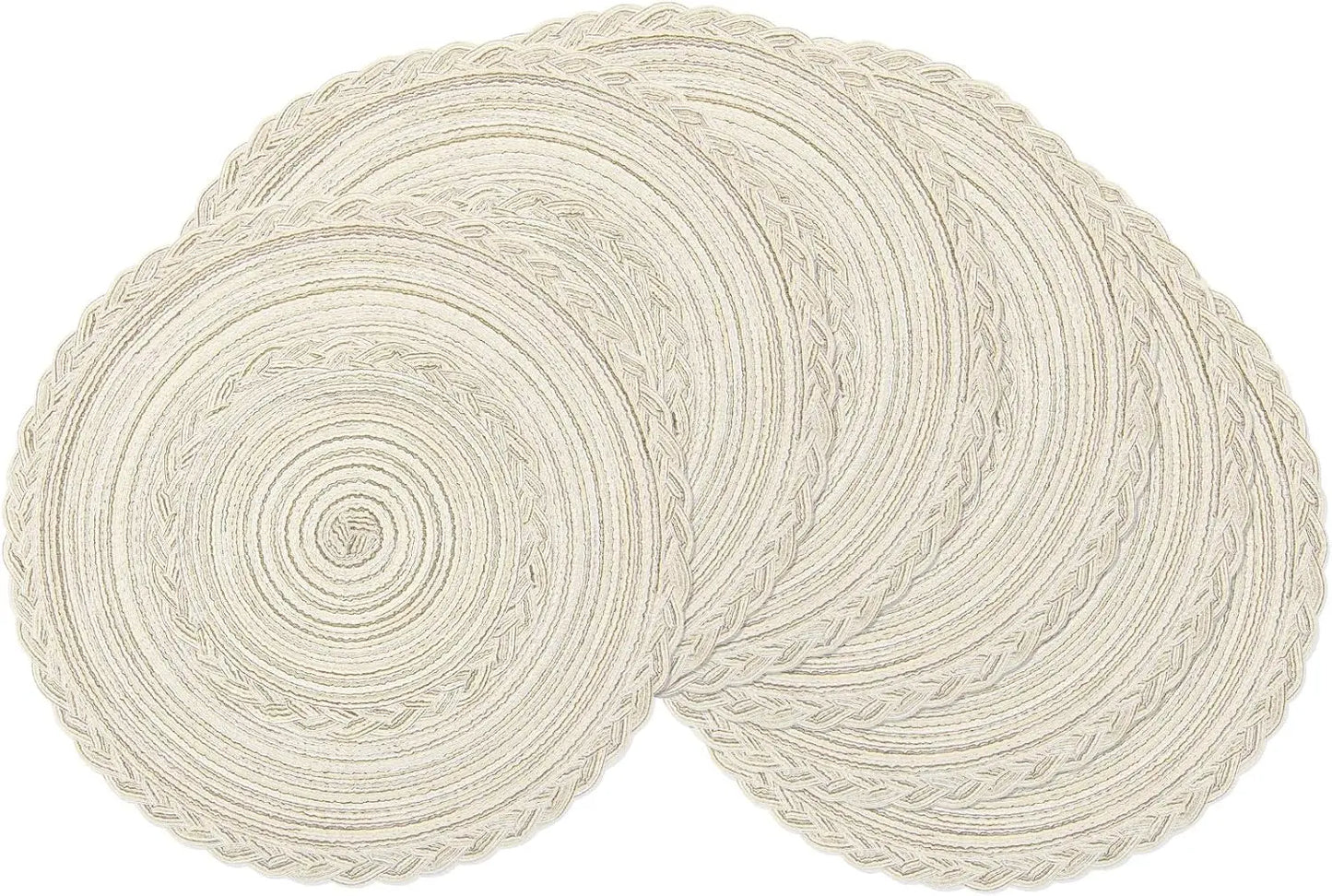 Round Braided Placemats Set of 6 Cotton Polyester Non Slip