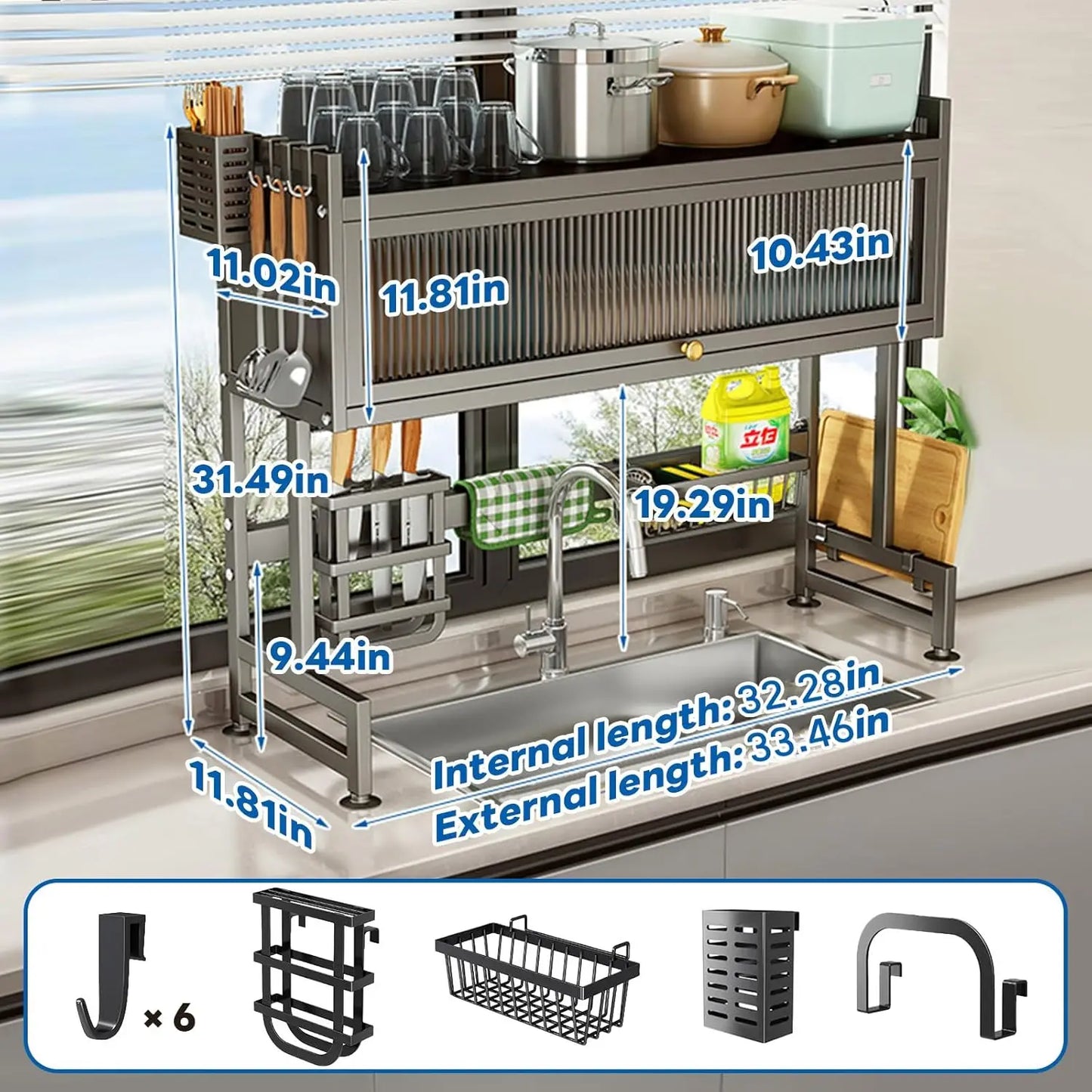 Over The Sink 3-Tier Dish Drying Rack With Cover Durable