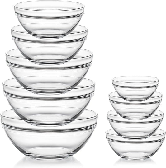 Glass Mixing Bowls Set, 9-Piece Nesting for Space Saving
