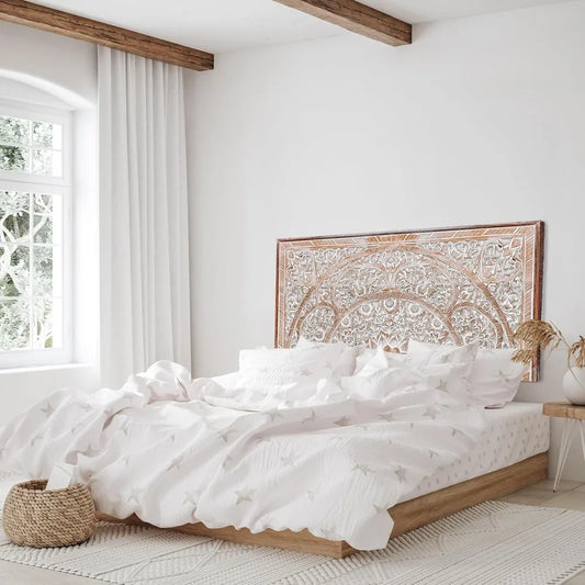 RBXC Handcrafted Wood Headboard Carved Wooden Wall Mount