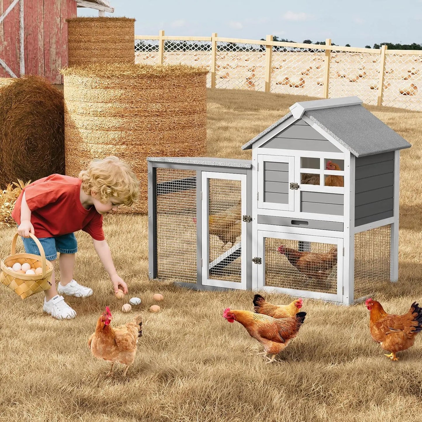 HiMISSCN Wooden Rabbit Hutch Indoor Outdoor Cage
