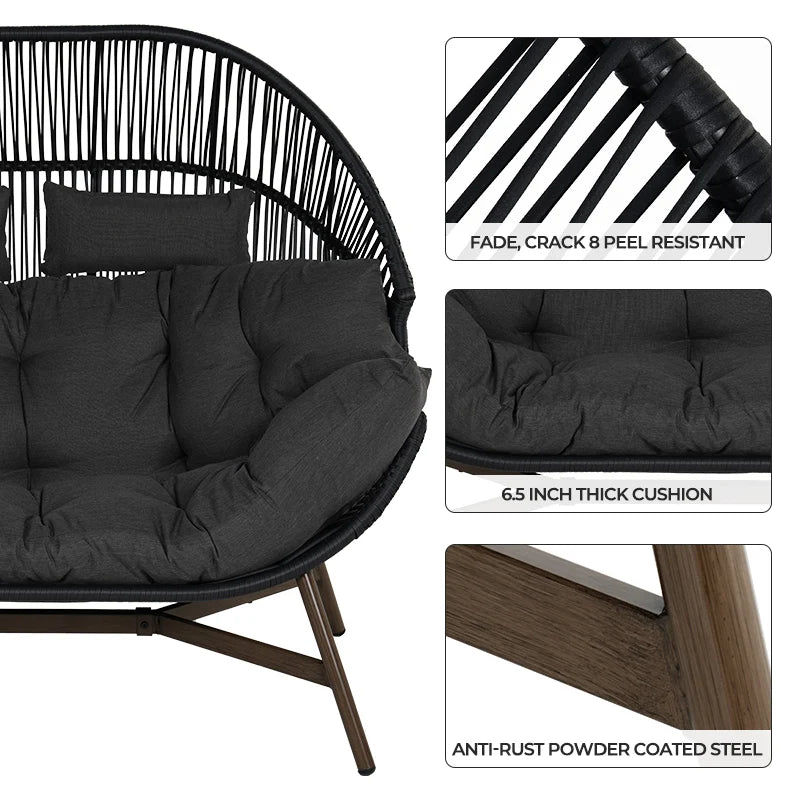 Grand Patio Outdoor Two-Person Wicker Egg Chair With Cushion