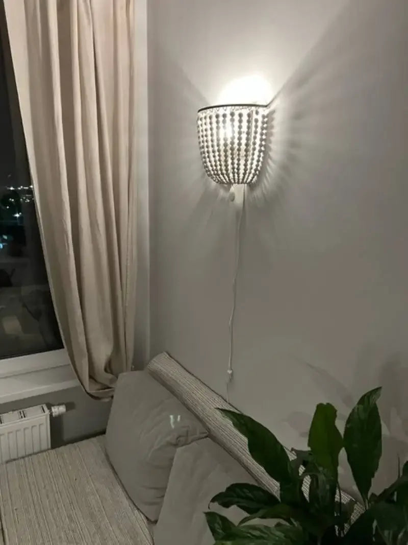 Industrial Retro Wood Beads Wall Light E14 Fixture