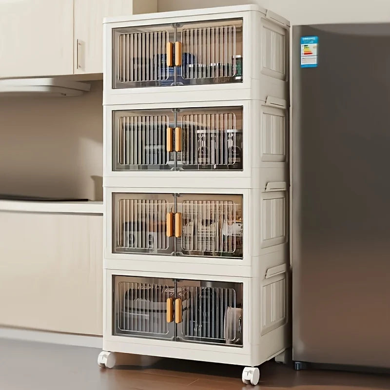 Stackable Storage Cabinet With Doors And Wheels For Practical Organization