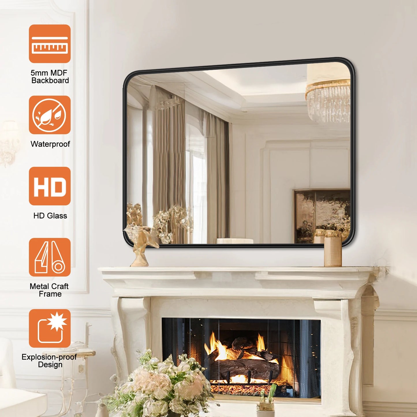 JHK Vanity Framed Mirror For Living Room Matte Metal