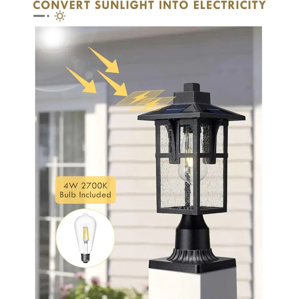 r Post Lights, HWH Dusk to Outdoor Lamp Post Light ixture 2700K with Pier Mount Base, Remote Control Exterior Pillar Lantern Bla