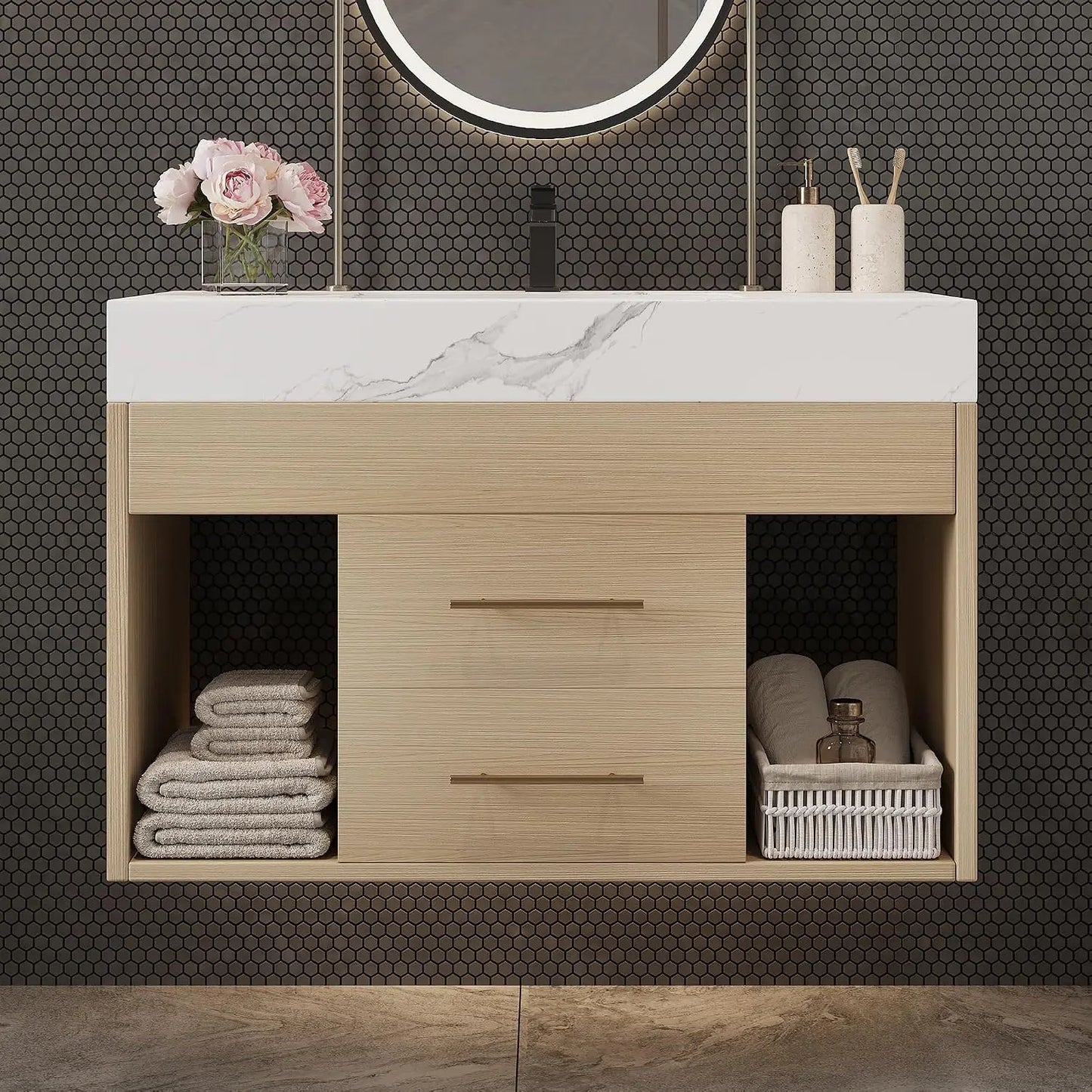 Custom Modern Freestanding Bathroom Vanity With Sink And Oval Vessel