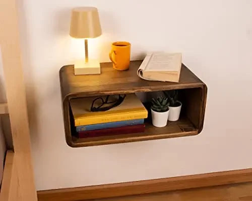 Floating Wooden Nightstand, Wall Mounted Bedside Shelf