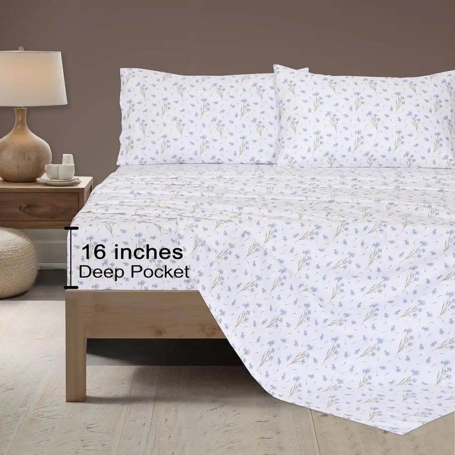 Flannel Sheets Set 100 Cotton Double Brushed Breathable All Seasons