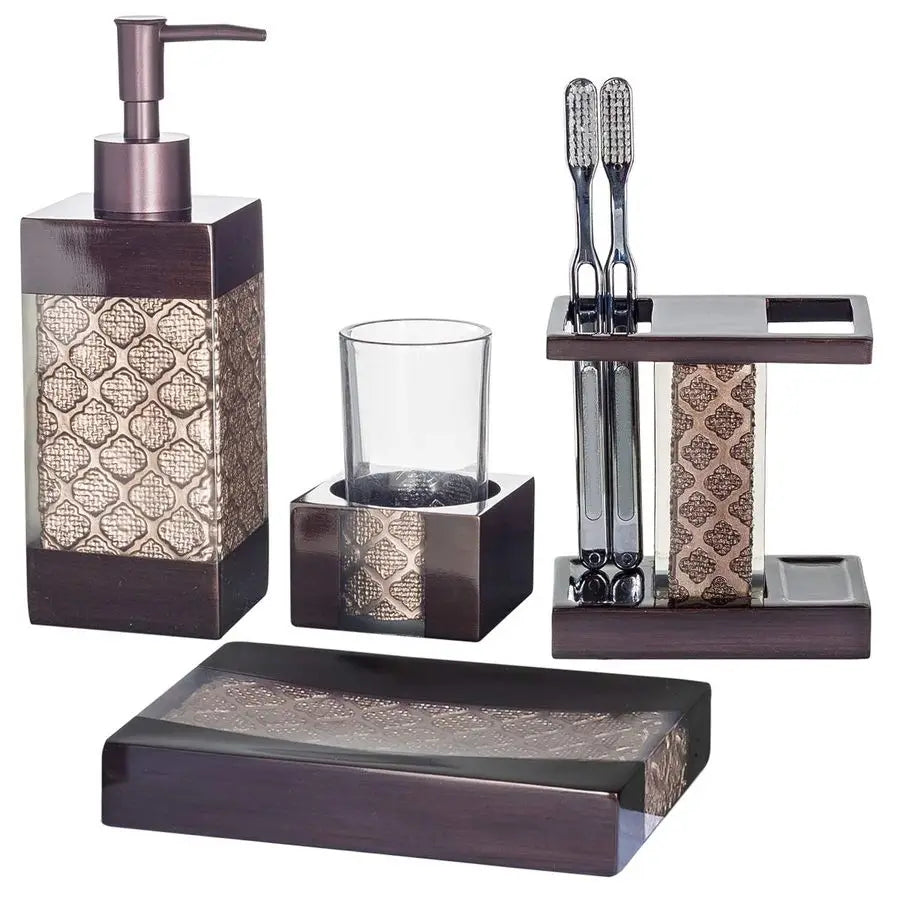 Dahlia Brown Resin Bathroom Accessories Set Luxury Decor