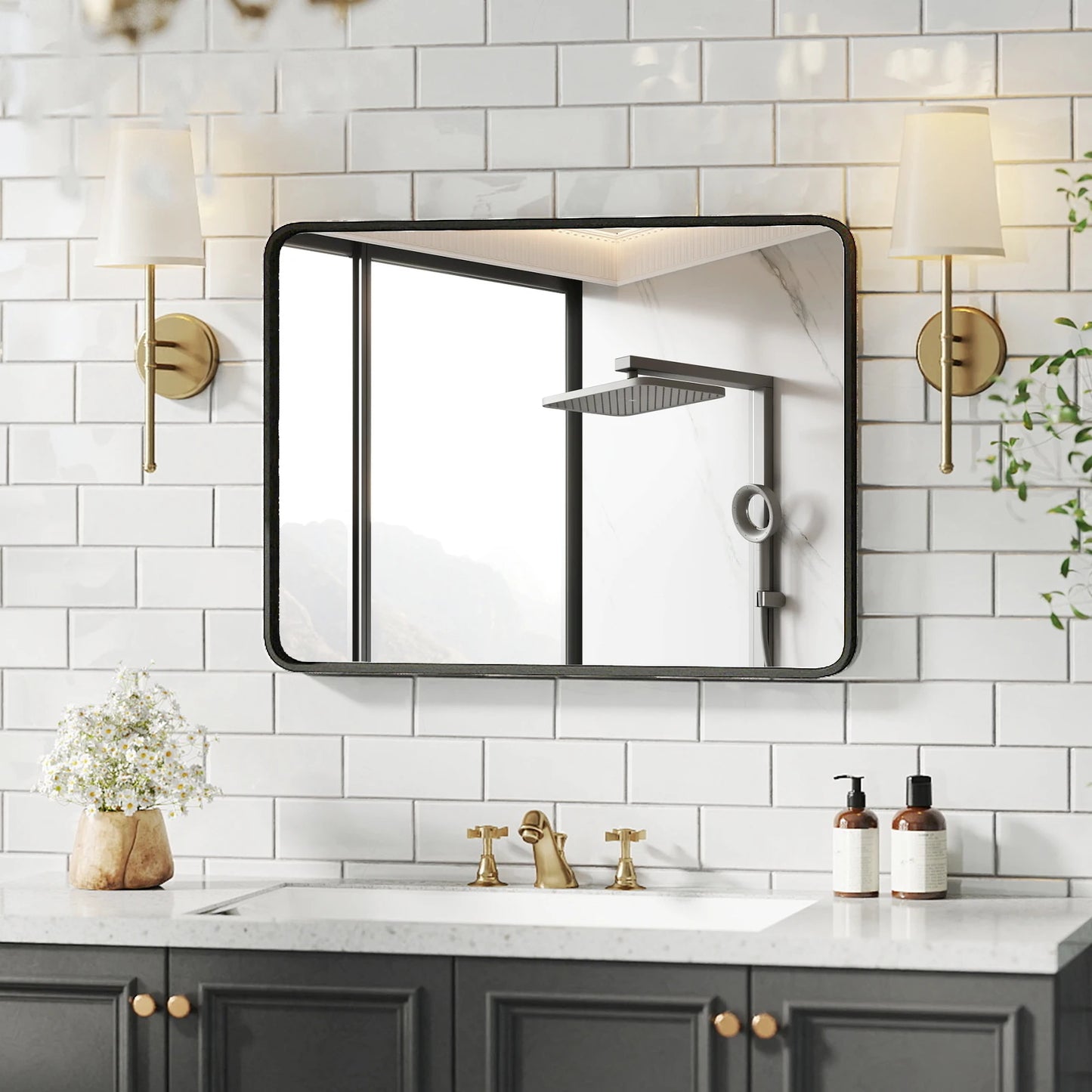 JHK Vanity Framed Mirror For Living Room Matte Metal
