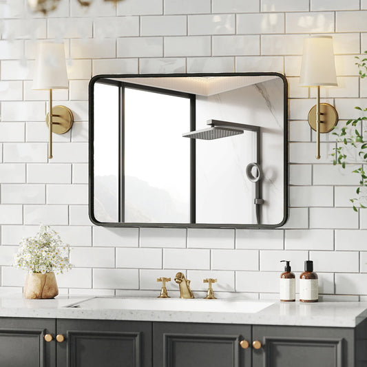 JHK Vanity Framed Mirror For Living Room Matte Metal