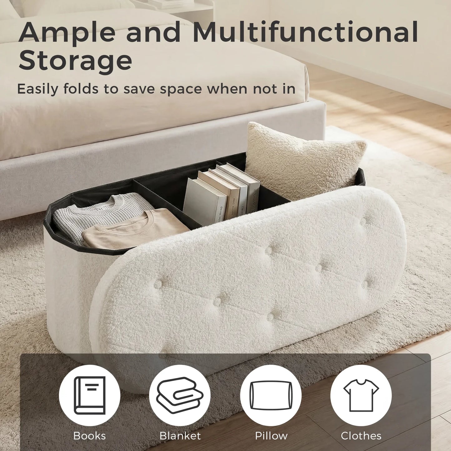 JHK Folding Storage Ottoman Bench With Cushion And Lid
