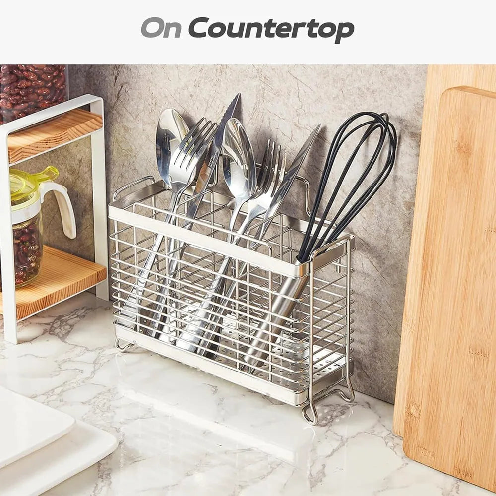Stainless Steel Utensil Drying Rack With Divided Compartments