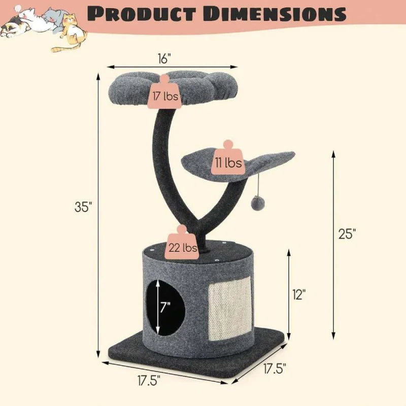 Indoor Cat Tree With Curved Metal Frame And Sisal Scratching Board