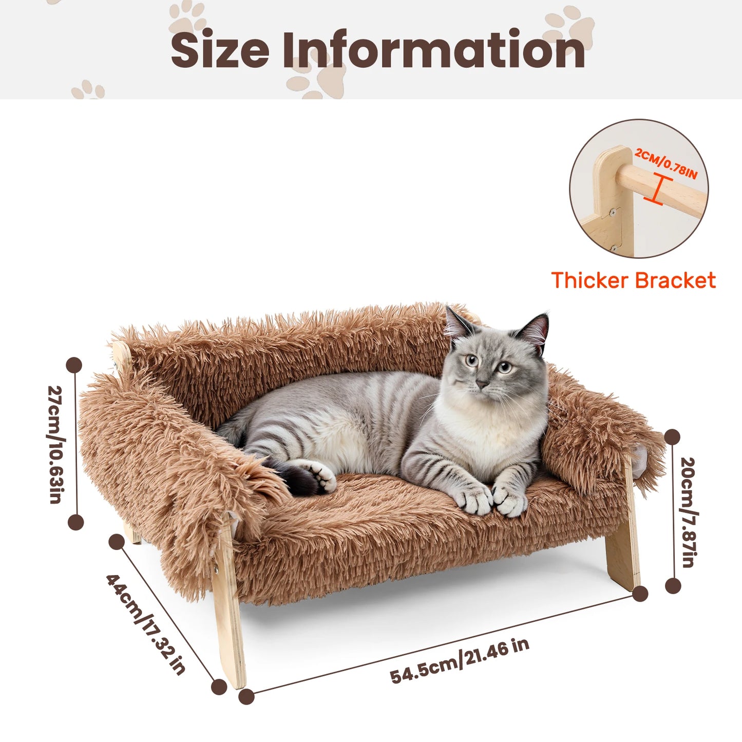 Raised Plush Cat Sofa Bed With Sturdy Wooden Legs For Indoor Cats