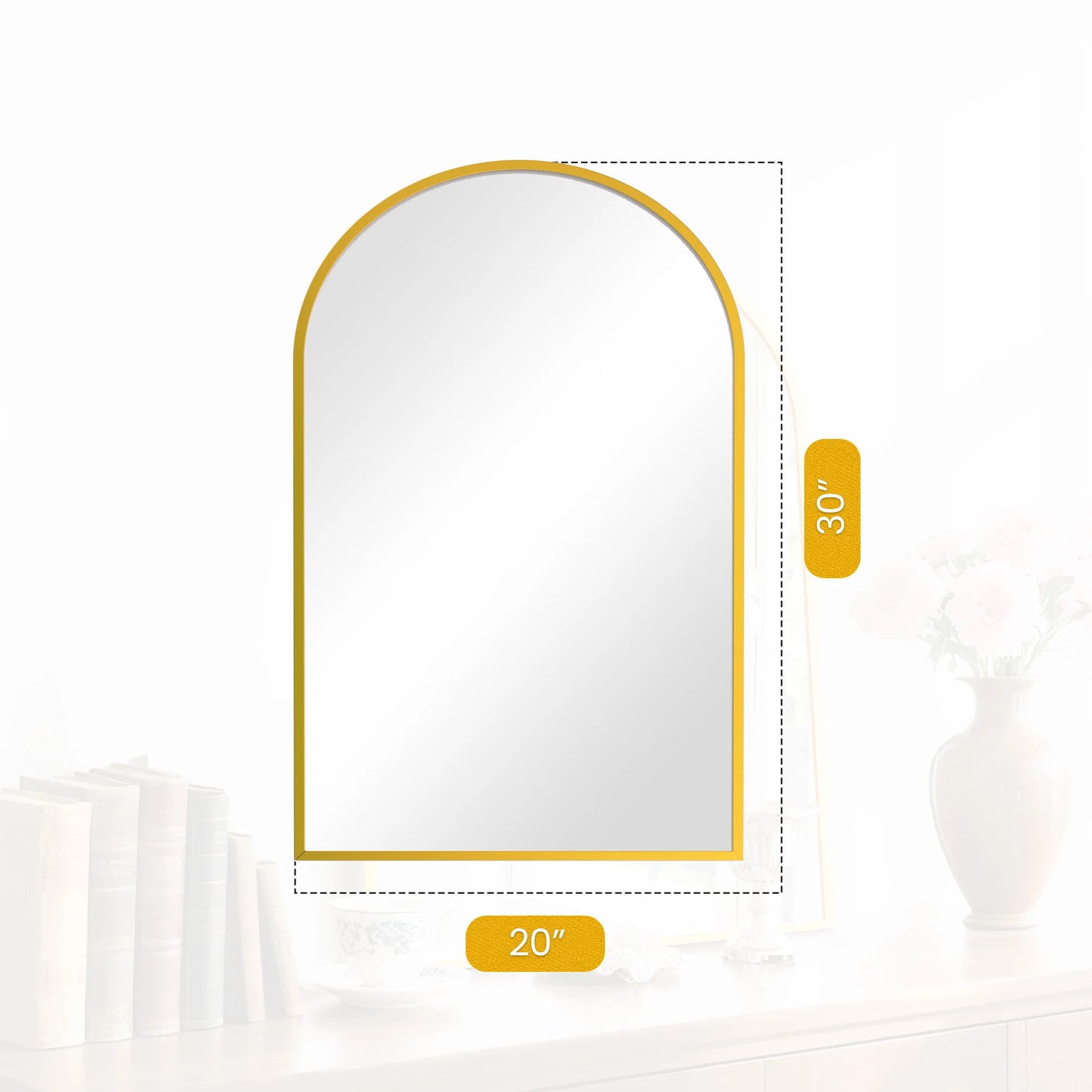 JHK Arched Mirror With Matte Metal Frame For Wall Mount