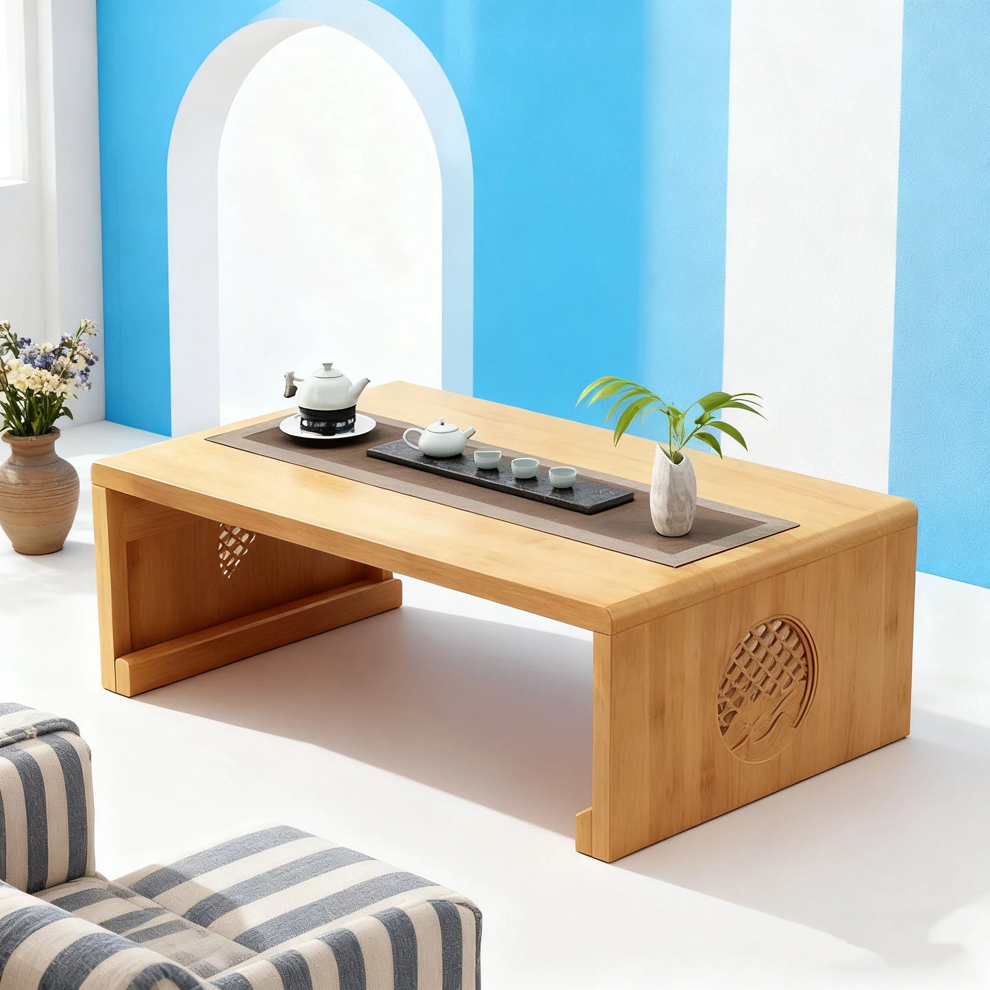 Foldable Low Floor Table Wooden Japanese Style Tea Table