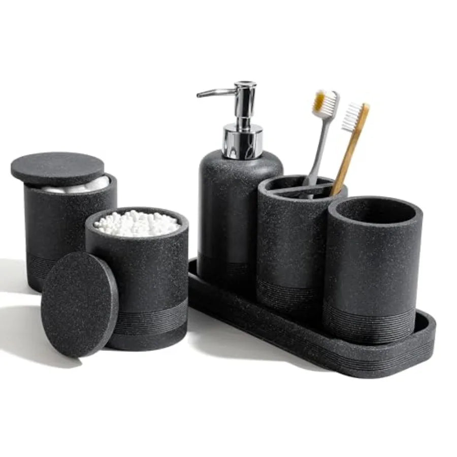Bamboo Bathroom Accessory Set With Toothbrush Holder Soap Dispenser Tumbler