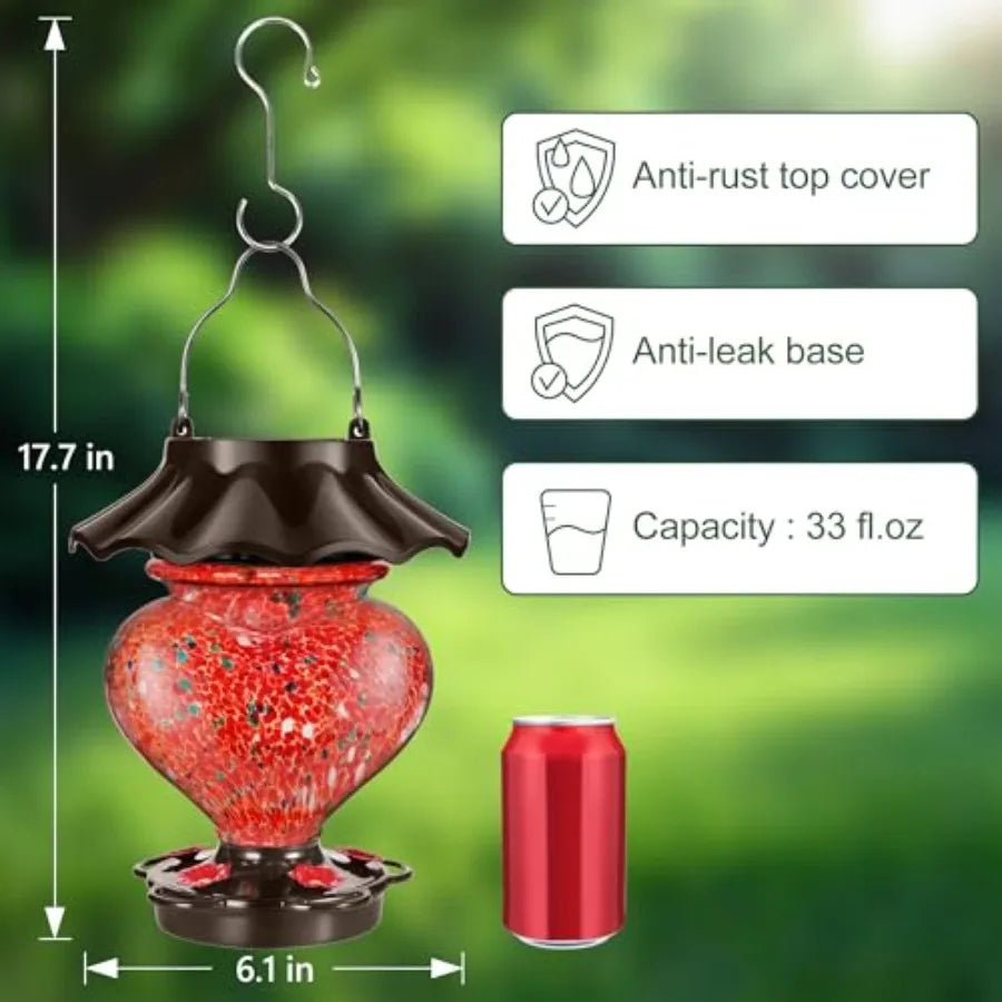 SHXI Solar Hummingbird Feeder Outdoor LED Leak-Proof Rustproof