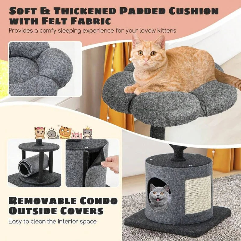 Indoor Cat Tree With Curved Metal Frame And Sisal Scratching Board