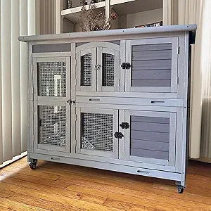 Rabbit Hutch Indoor Outdoor Bunny House On Wheels Durable