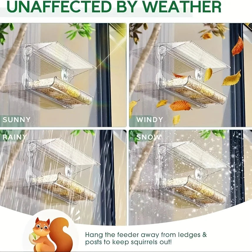 Indestructible Window Bird Feeder With Removable Seed And Water Tray