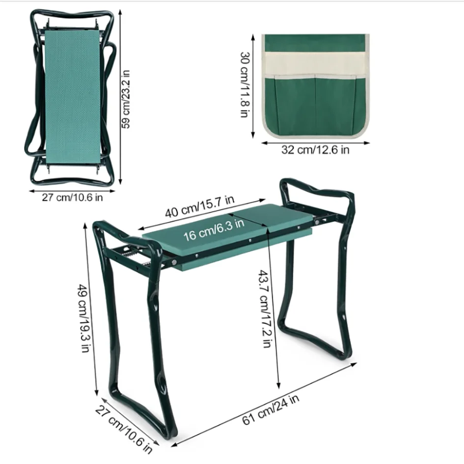 Garden Kneeler And Seat Folding Bench With Foam Kneeling Pad