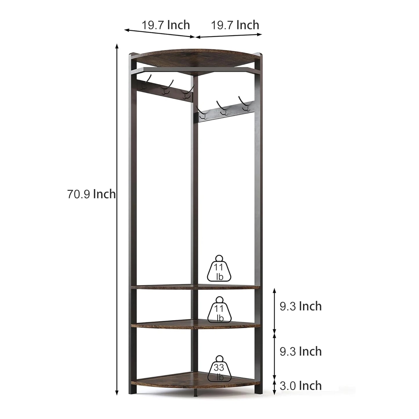 HiMISS Corner Coat Rack Stand Hall Tree With 6 Hooks